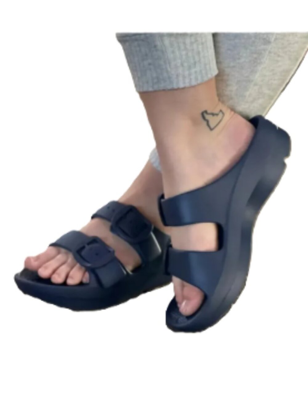 Telic Womens M/L 10 Boise Bliss Black Adjustable Buckle Slide Recovery Sandals